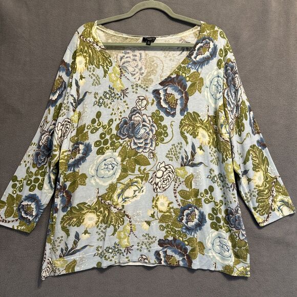 Talbots Floral Lightweight Sweater Silk Cotton Blend Plus Size 3X Blue Office - Picture 1 of 6